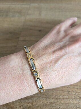 Sabona Gold Silver Tone Two-Tone Links Clear Rhinestone